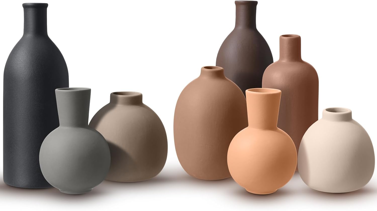 8 Pcs Ceramic Vase Set Home Decor Rustic Modern Farmhouse Neutral Boho Pottery Terracotta Vases for Pampas Grass Bouquet Dried Fresh Flowers, Shelf, Entryway Bedroom Minimalism Decor