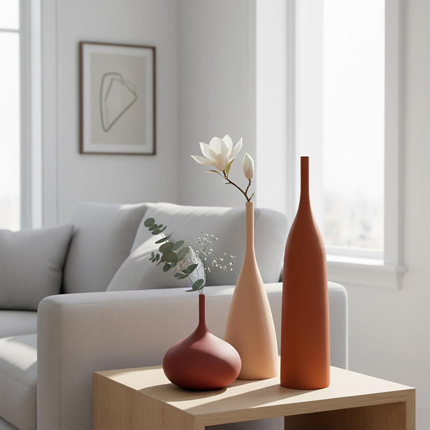 Ceramic Vases Set of 3, Modern Boho Vases for Centerpiece Decor, Matte Minimalist Decorative Vases for Home Decor, Living Room, Bookshelf, and Entryway Table Decor (Multicolor-1)