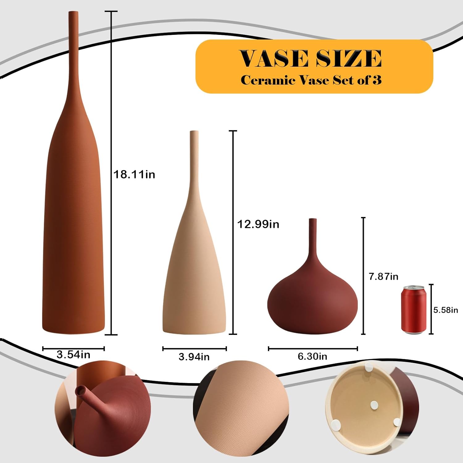 Ceramic Vases Set of 3, Modern Boho Vases for Centerpiece Decor, Matte Minimalist Decorative Vases for Home Decor, Living Room, Bookshelf, and Entryway Table Decor (Multicolor-1)