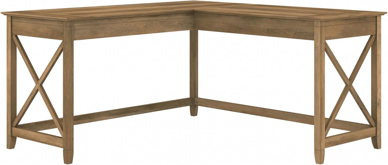 Bush Furniture Key West 60W Modern Farmhouse L Shaped Desk in Reclaimed Pine, 60-Inch Corner Computer Table for Home Office Workspace