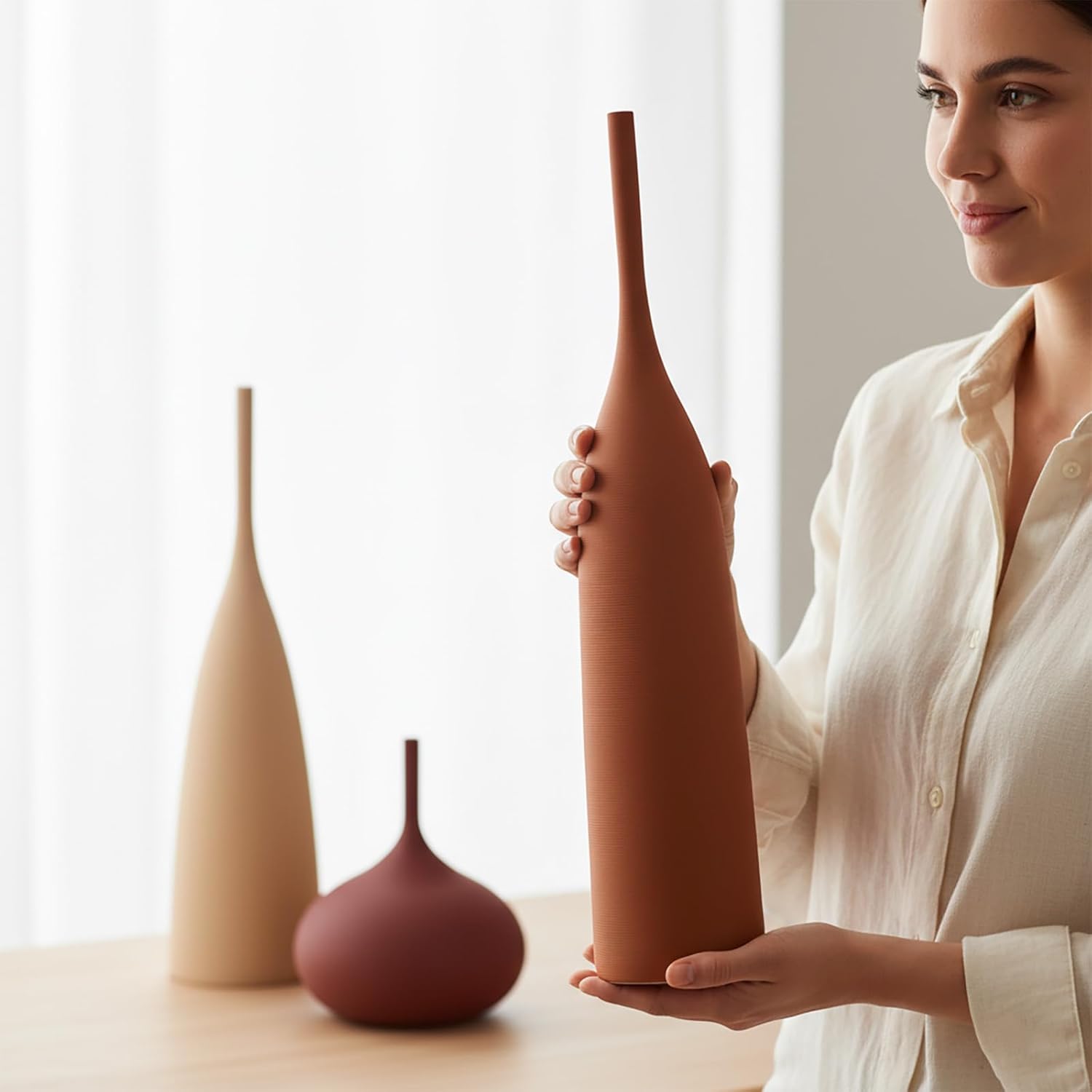 Ceramic Vases Set of 3, Modern Boho Vases for Centerpiece Decor, Matte Minimalist Decorative Vases for Home Decor, Living Room, Bookshelf, and Entryway Table Decor (Multicolor-1)