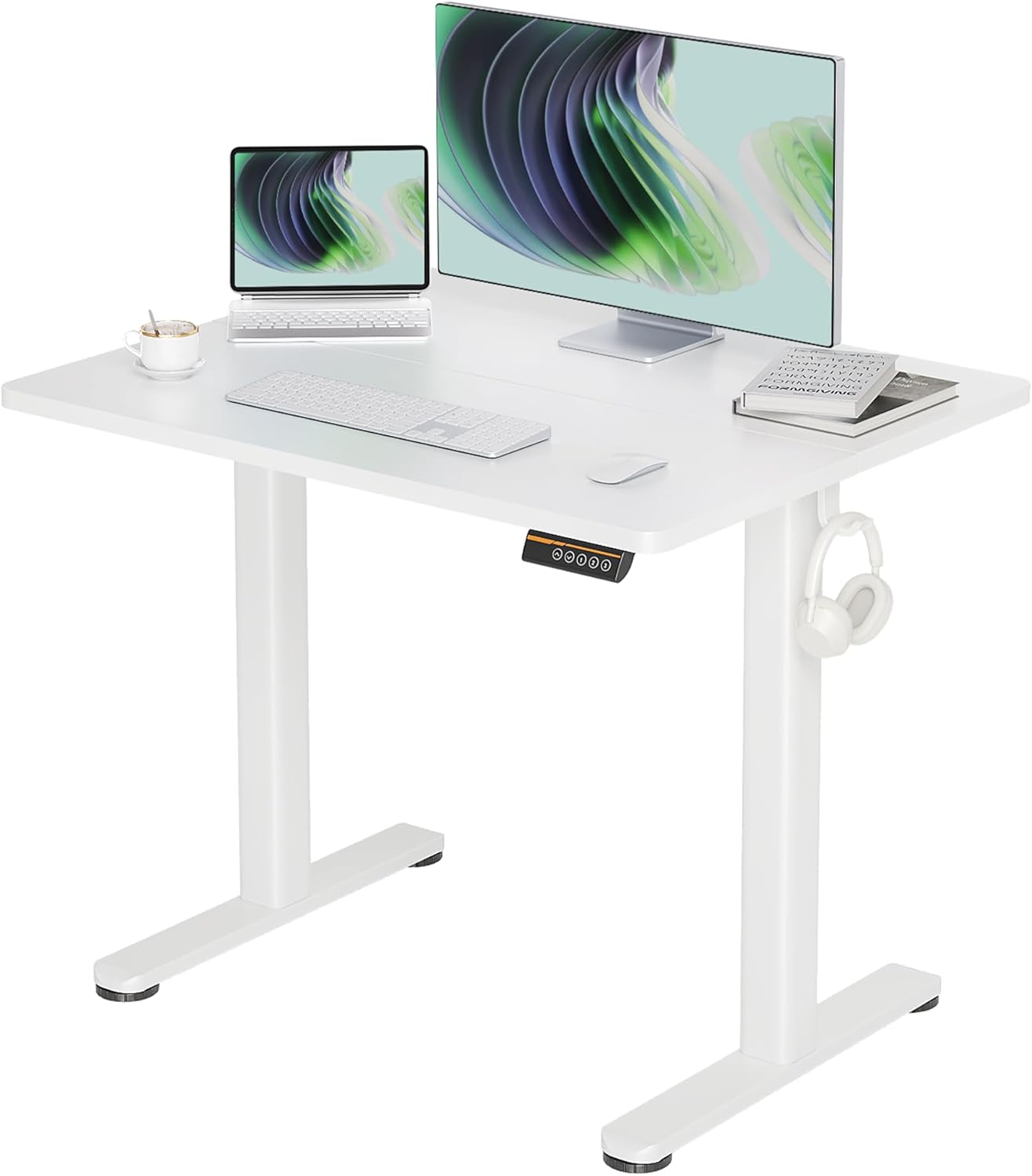 Claiks Electric Standing Desk, Adjustable Height Stand up Desk, 24x48 Inches Sit Stand Home Office Desk with Splice Board, Black Frame/Rustic Brown Top