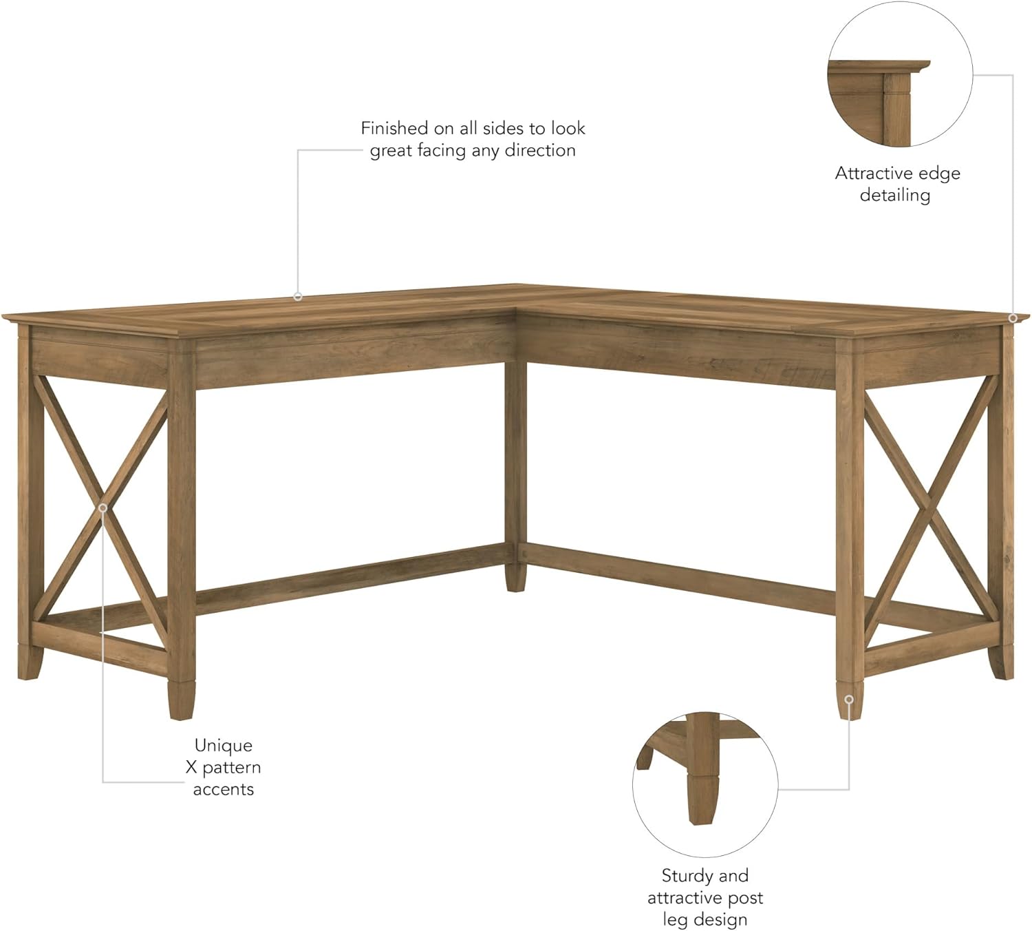 Bush Furniture Key West 60W Modern Farmhouse L Shaped Desk in Reclaimed Pine, 60-Inch Corner Computer Table for Home Office Workspace