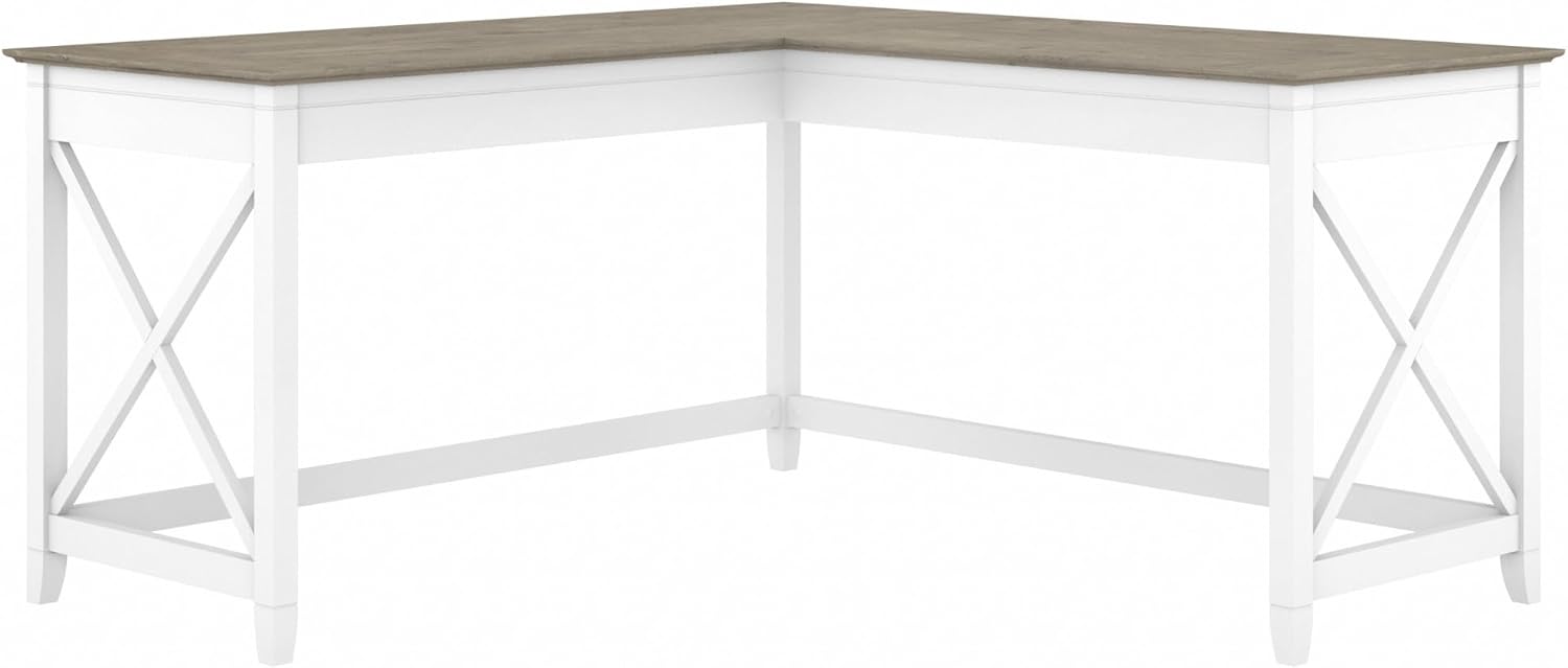 Bush Furniture Key West 60W Modern Farmhouse L Shaped Desk in Reclaimed Pine, 60-Inch Corner Computer Table for Home Office Workspace