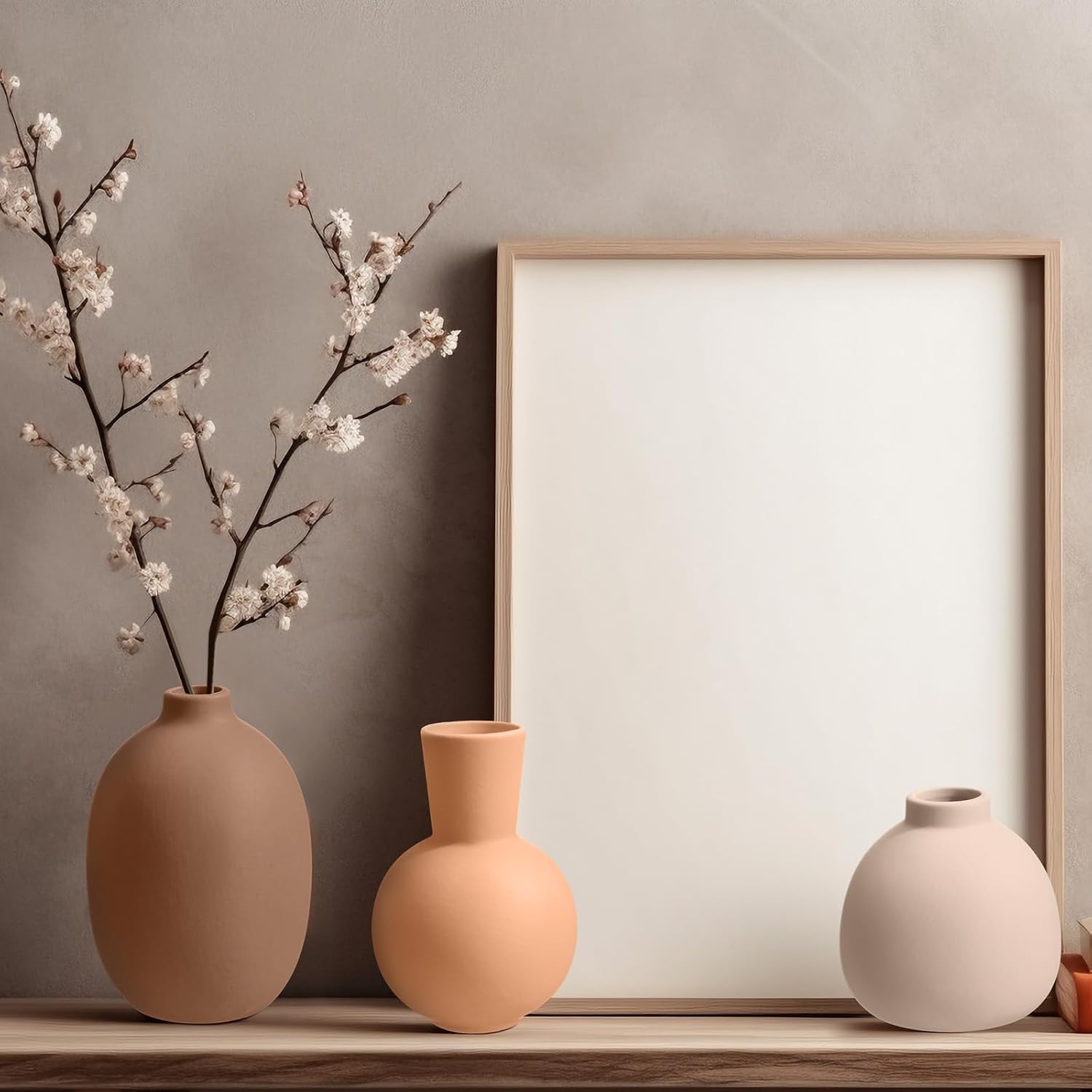 8 Pcs Ceramic Vase Set Home Decor Rustic Modern Farmhouse Neutral Boho Pottery Terracotta Vases for Pampas Grass Bouquet Dried Fresh Flowers, Shelf, Entryway Bedroom Minimalism Decor