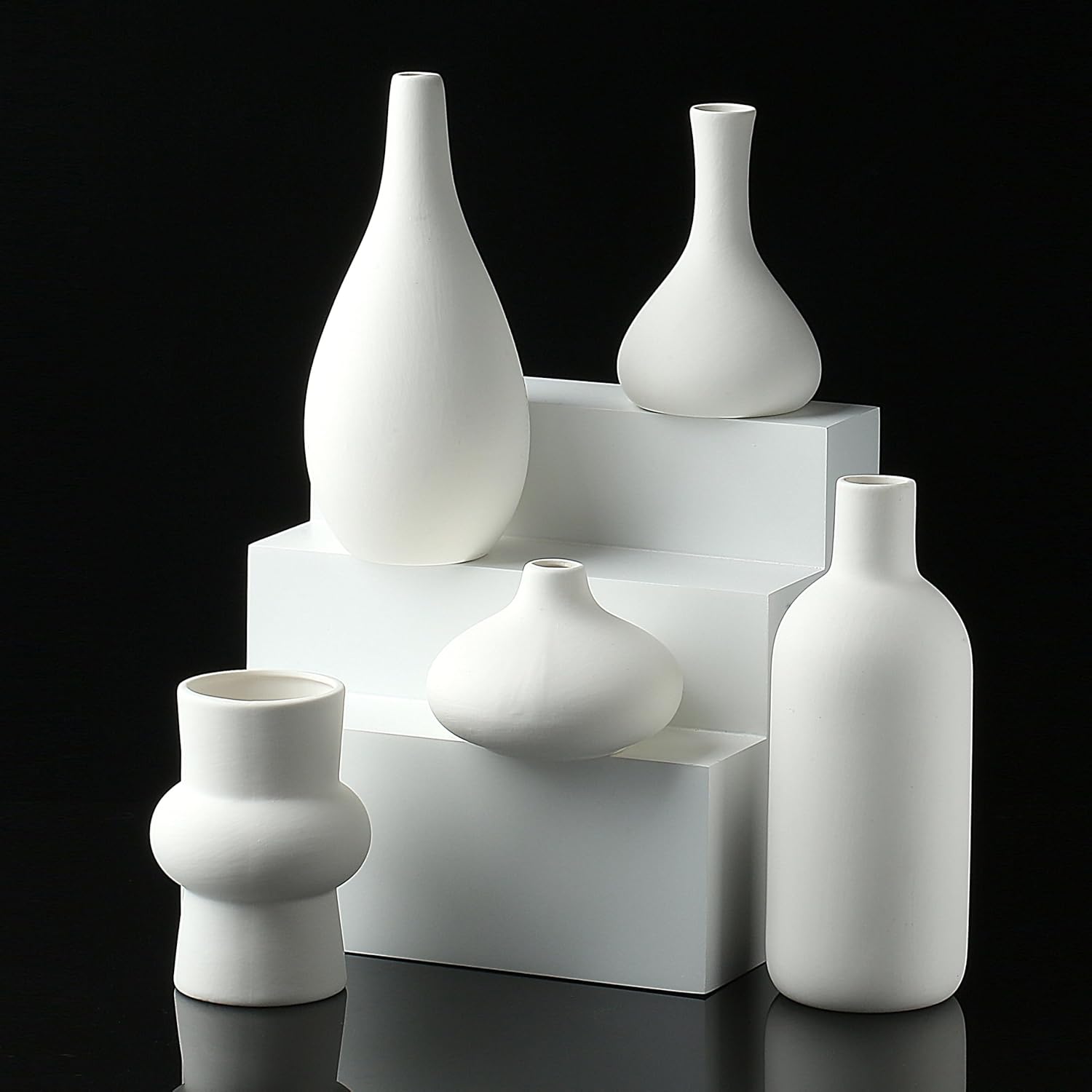 Set of 16 White Ceramic Bud Vases, Minimalist Boho Small Pampas Grass Flower Vase for Farmhouse Home Decor, Wedding Centerpiece, Shelf and Table Decoration