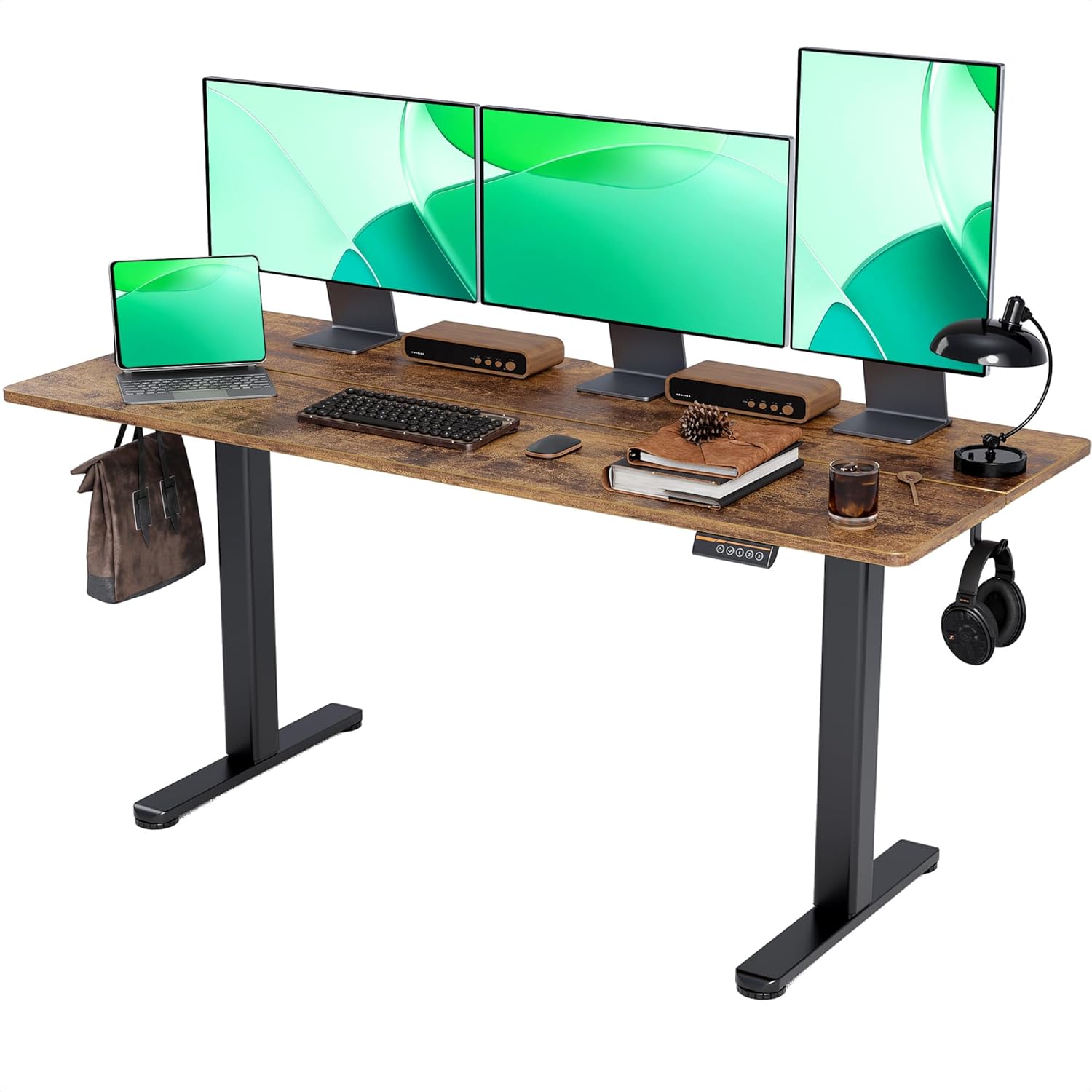 Claiks Electric Standing Desk, Adjustable Height Stand up Desk, 24x48 Inches Sit Stand Home Office Desk with Splice Board, Black Frame/Rustic Brown Top