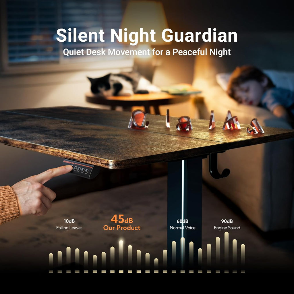 Claiks Electric Standing Desk, Adjustable Height Stand up Desk, 24x48 Inches Sit Stand Home Office Desk with Splice Board, Black Frame/Rustic Brown Top