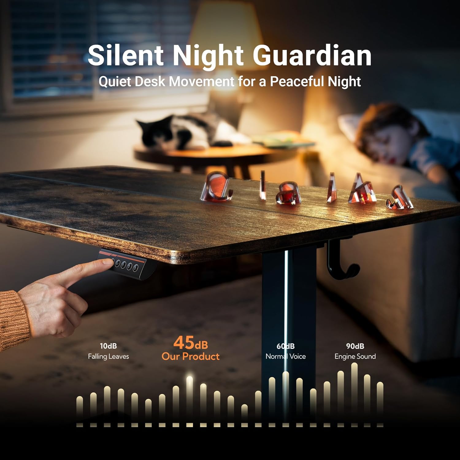 Claiks Electric Standing Desk, Adjustable Height Stand up Desk, 24x48 Inches Sit Stand Home Office Desk with Splice Board, Black Frame/Rustic Brown Top