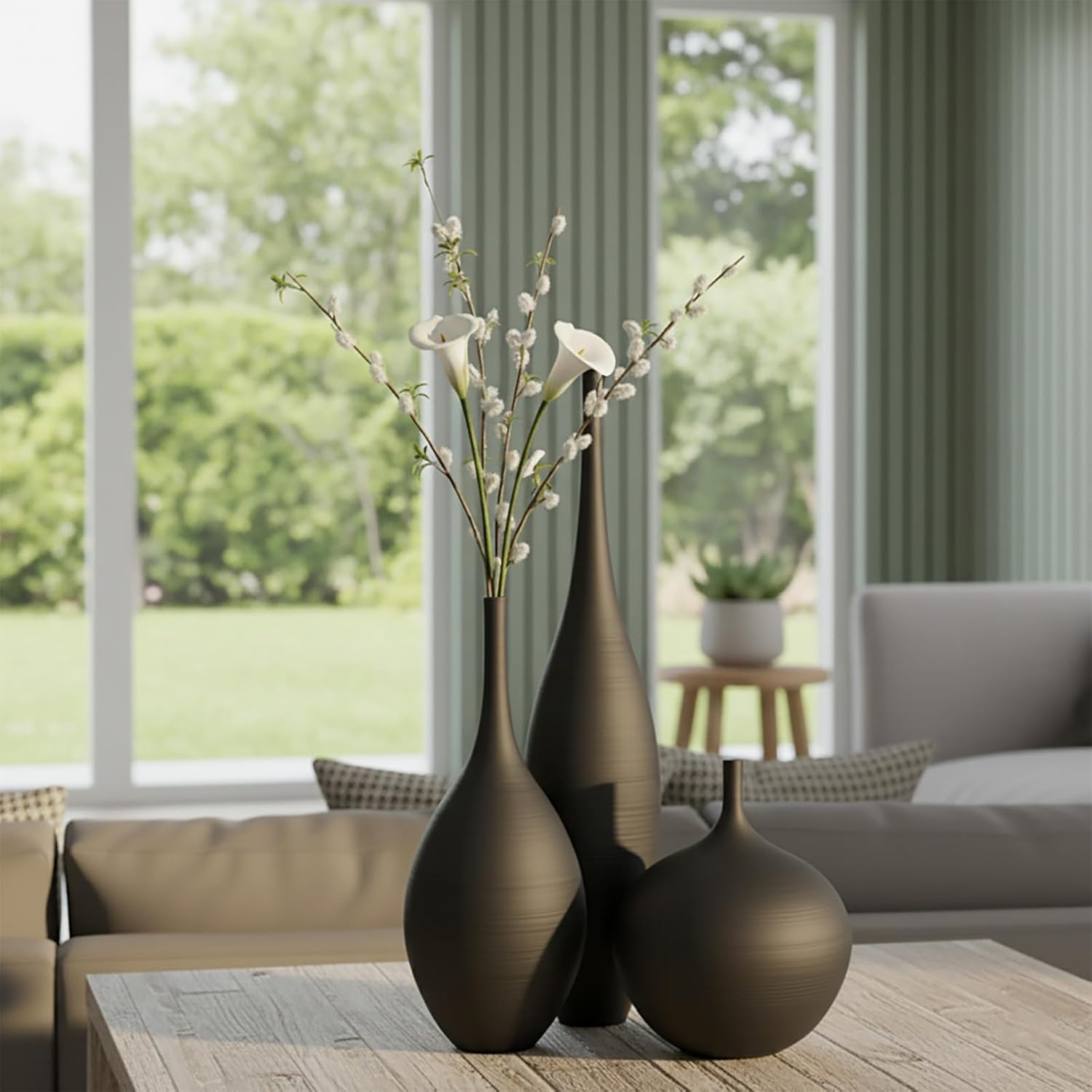 Black Ceramic Vases Set of 3, Modern Boho Vases for Centerpiece Decor, Matte Minimalist Decorative Vases for Home Decor, Living Room, Bookshelf, and Entryway Table Decor