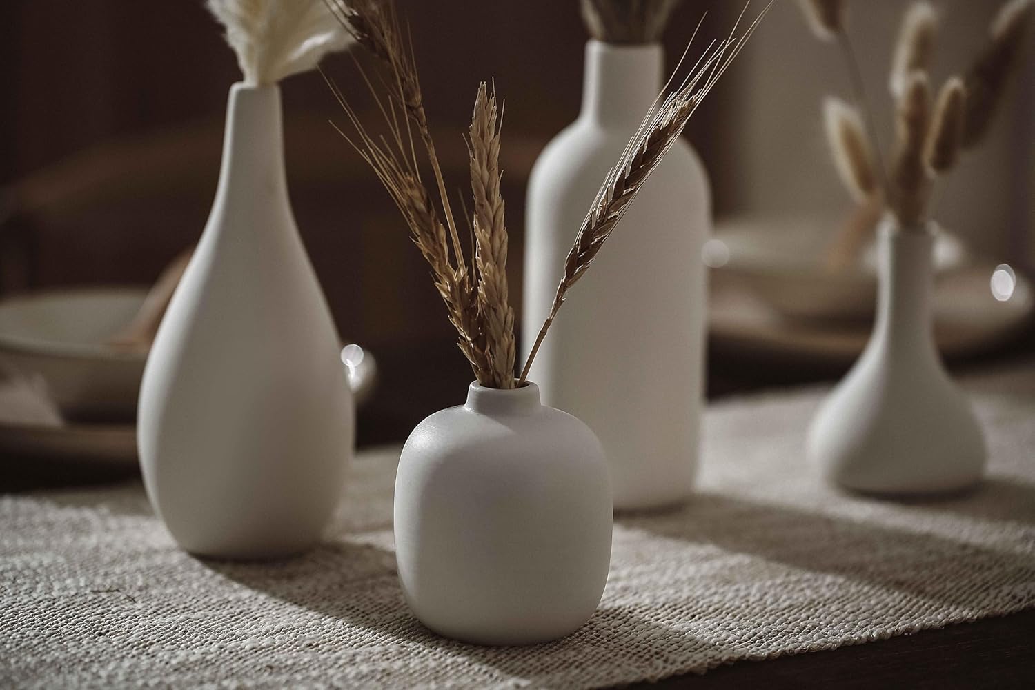 Set of 16 White Ceramic Bud Vases, Minimalist Boho Small Pampas Grass Flower Vase for Farmhouse Home Decor, Wedding Centerpiece, Shelf and Table Decoration