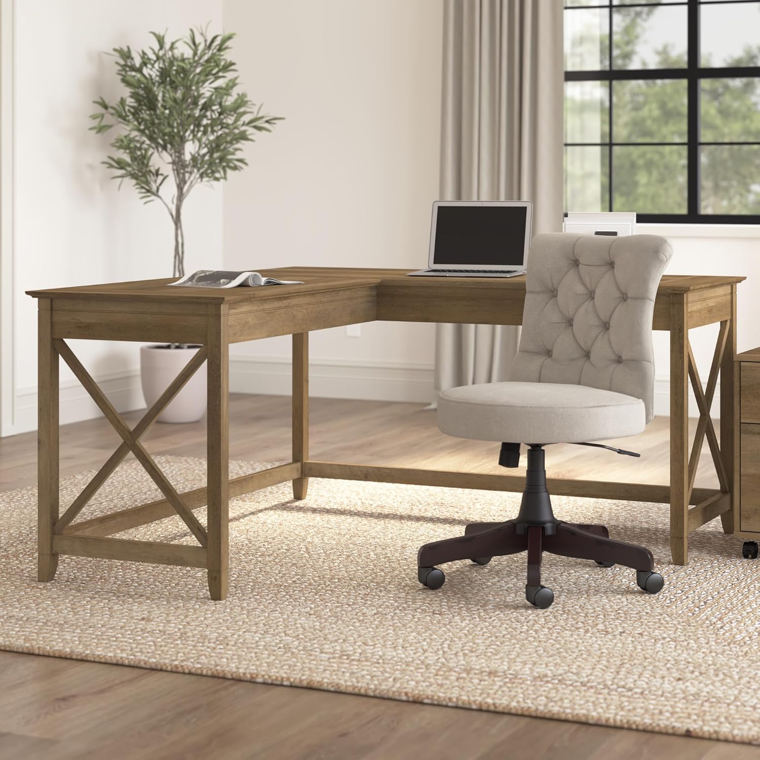 Bush Furniture Key West 60W Modern Farmhouse L Shaped Desk in Reclaimed Pine, 60-Inch Corner Computer Table for Home Office Workspace